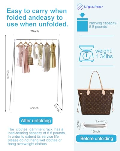 Ligtchser Portable Travel Garment Rack,Collapsible Mini Clothing Rack - color: Matte white