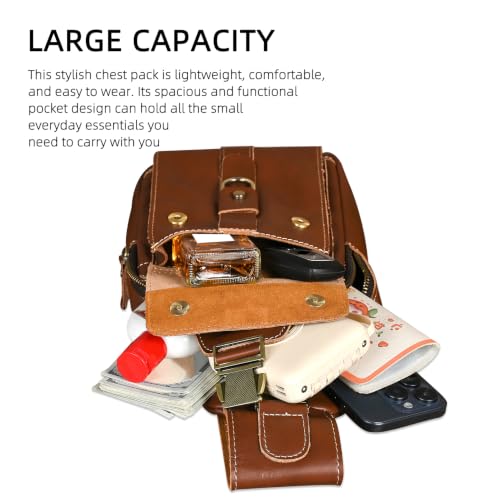 Genuine Leather Hiking Travel DayPack Sling Crossbody Triangle Chest Pack Bag For Men Women 8241 (E-Coffee 1) - color: E-coffee 1