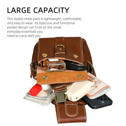 Genuine Leather Hiking Travel DayPack Sling Crossbody Triangle Chest Pack Bag For Men Women 8241 (E-Coffee 1) - color: E-coffee 1