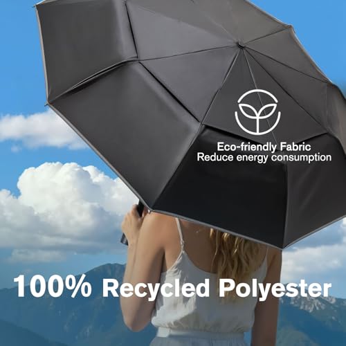 G4Free 42 Inch Eco Windproof Umbrella for Rain Strong Compact Umbrellas - color: Black/Purple Daisy