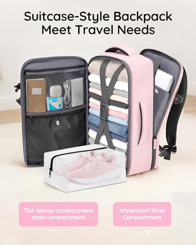 Taygeer Travel Backpack for Women, Travel Personal Item Bag with Shoe Pouch - color: Amourpink