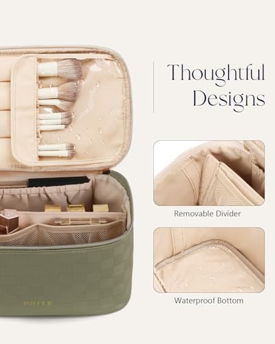Prite Makeup Bag Travel Cosmetic Case, Women Toiletry Bag, Checkered Green - color: Checkered Green