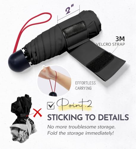 Mini Umbrella for Travel Compact - UPF 100+ UV Sun Umbrella for Purse Backpack,Super mini Sturdy Pocket Folding Umbrella with Absorbent Sleeve, Heavy Duty Parasol - color: 3-Black & Pink & Purple