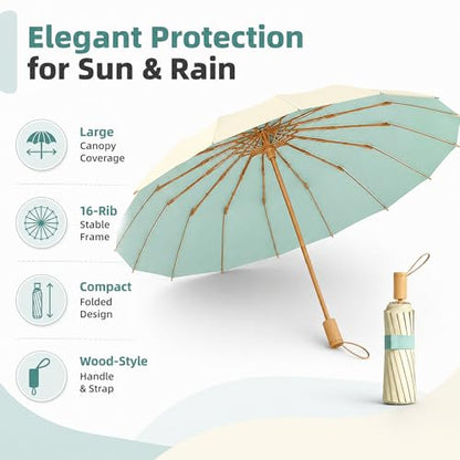 Compact Travel Umbrella with UPF 50+ UV Protection - color: Pale yellow