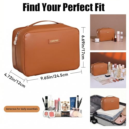 Travel Makeup Bag, Large Capacity Cosmetic Bags for Women - color: Brown