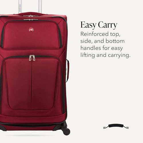 SwissGear Sion Softside Expandable Luggage – Large Checked Suitcase with 360 Degree Wheels & Retractable Handle – 29 Inch, Perfect for 7-9 Night Trips – Burgundy - color: Burgundy, size: Checked-Large 29-Inch