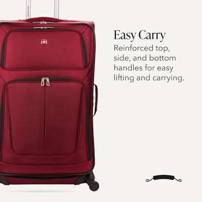 SwissGear Sion Softside Expandable Luggage – Large Checked Suitcase with 360 Degree Wheels & Retractable Handle – 29 Inch, Perfect for 7-9 Night Trips – Burgundy - color: Burgundy, size: Checked-Large 29-Inch