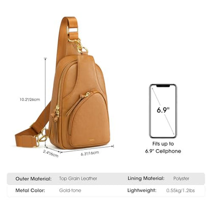 Kattee Sling Bag for Women, Leather Crossbody Bags for Travel, Brown - color: Brown