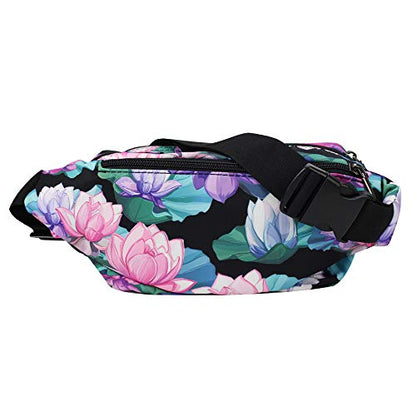 Oxpecker Waist Pack Bag, Black Base Floral, with Rain Cover - color: Black Base Floral