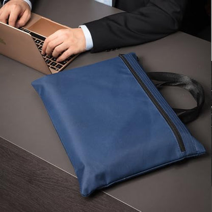 A4 Canvas Document Bag Zippered File Pouch Bag with Handle,Waterproof File Folder Brifecase for Project Meeting Office Travel - color: Blue