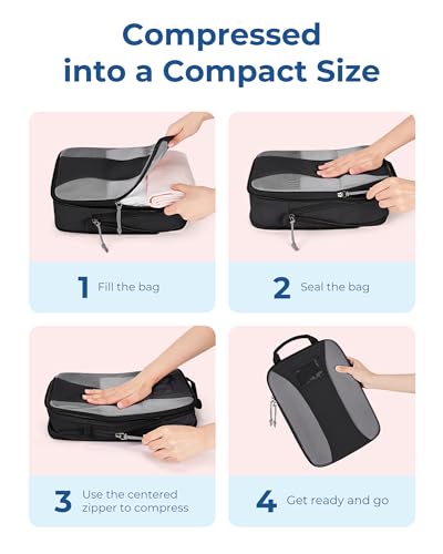 BAGSMART Compression Packing Cubes, Lightweight Travel Essentials - color: Deep Black, size: 6 Set