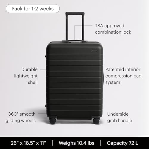 Away Medium Checked Luggage, 26-inch Lightweight Hardside Spinner Suitcase - color: Jet Black