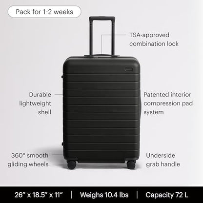 Away Medium Checked Luggage, 26-inch Lightweight Hardside Spinner Suitcase - color: Jet Black