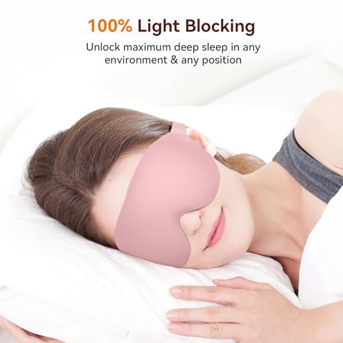 Sleep Mask, EVA BELLE Eye Mask for Men Women, Zero Pressure 3D Sleeping Mask, Cool Super Smooth Light Blocking Soft Eye Shade Cover Memory Foam, Lightweight for Home Travel Use - color: Pink