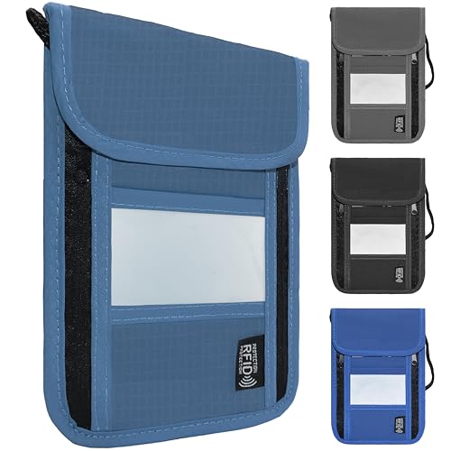 Travel Neck Wallet with RFID Blocking - color: PVC Dark Blue