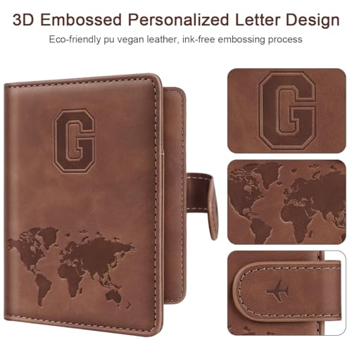 Passport Holder Wallet Cover Personalized Initial Travel Essentials - color: Brown, size: G