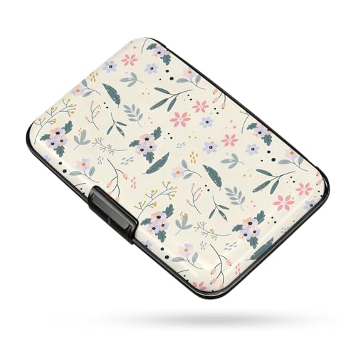 Credit Card Holder RFID Aluminum card case Flowers mini Wallet Women Men | ABS Business ID Case,Hard Case Large Capacity 6 Slots, Waterproof Durable ，Secure Closure Slim Small Credit Card Protector - color: Colorful Petals
