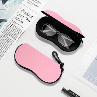 Sunglasses Soft Case, Ultra Light Portable Neoprene Zipper Glasses Case for Men Women - color: Pink