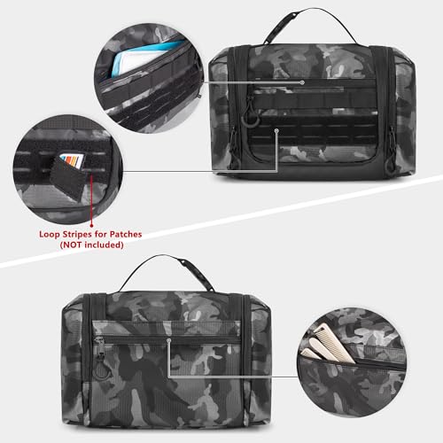 Hanging Toiletry Bag for Men, Tactical Dopp Kit Toiletry Travel Bag - color: Black Camo