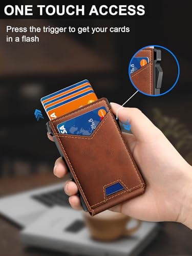 Wallet for Men RFID Wallet with 2 ID Windows & Money Clip, Slim Card Holder - color: Redbrown