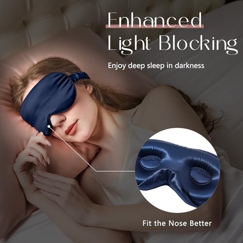 ZIMASILK Adjustable 3D 22 Momme 100% Mulberry Silk Sleep Mask | Upgraded Eye Mask for Sleeping - Soft & Breathable Blindfold - Blackout for Deep Sleeping (Navy Blue) - color: Navy Blue