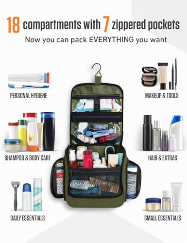VENTURE 4TH Hanging Travel Toiletry Bag, 18 Compartments - Forest Green - color: Forest Green