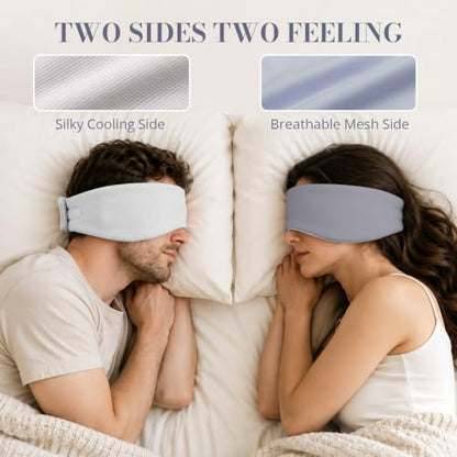 Sleep Mask for Women Men, Reversible Eye Mask Sleeping with Cozy & Cooling Sides, Adjustable Velcro Band, Blackout Face-Hugging Padded Eye Cover for Sleeping Travel Office, Grey/White - color: Grey+white