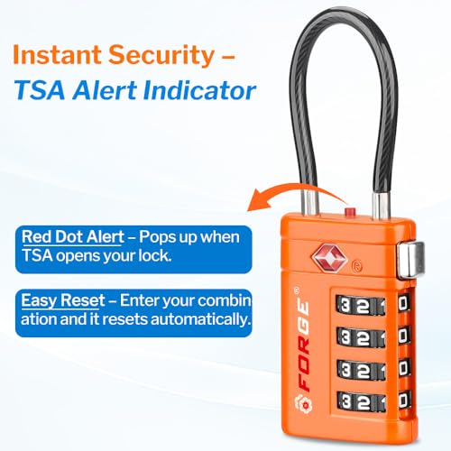 Forge Open Alert TSA Approved Luggage Locks, Orange, 2 Pack Locks. - color: Orange 2 PK