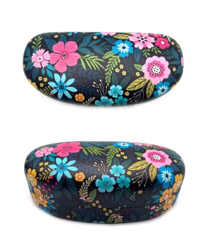 JAVOedge Style Eyeglass & Sunglasses Case - Extra Large Hard Shell Protective Case with Cleaning Cloth - color: Midnight Floral