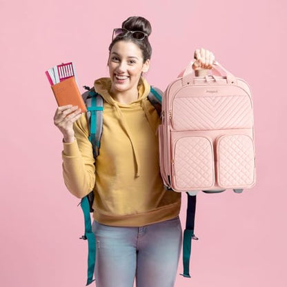 Arcoyard Underseat Carry On Luggage with Wheels, 17.3" Personal Item Bag - color: Pink