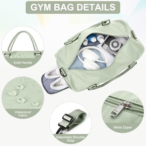 Gym Bag Womens with Shoes Compartment Travel Duffel Bag Grass Green - color: B18-Grass Green+Toiletry Bag
