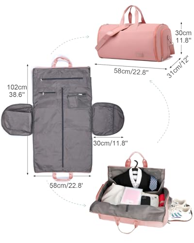 47L Large Convertible Garment Duffel Bag with Shoe Compartment for Women, Carry On Travel Bag, Pink