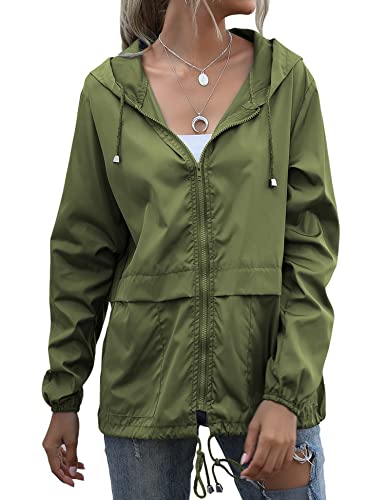 Women's Raincoats Lightweight Waterproof Rain Jackets - color: 지퍼 아미 그린, size: Small