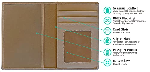 Personalized Monogrammed Taupe Leather RFID Passport Wallet - color: Taupe, style: Minimalist