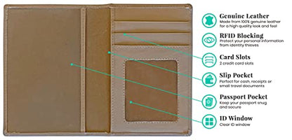 Personalized Monogrammed Taupe Leather RFID Passport Wallet - color: Taupe, style: Minimalist
