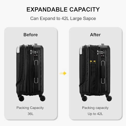 LEVEL8 Carry on Luggage Airline Approved, 20“ Expandable Carry on Suitcase - color: Black, size: 20 Inch - Expandable