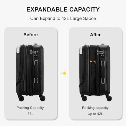 LEVEL8 Carry on Luggage Airline Approved, 20“ Expandable Carry on Suitcase - color: Black, size: 20 Inch - Expandable