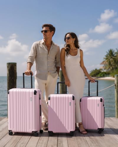 Coolife Luggage Set, Light and Durable Hardshell, 3-Piece, Light Pink - color: Light Pink2.0, size: 3-Piece Set (20/24/28)