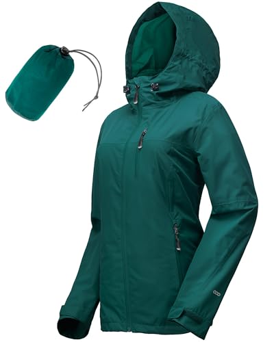 33,000ft Packable Rain Jacket for Women Waterproof Raincoats with Hood - color: Dark Cyan, size: X-Small