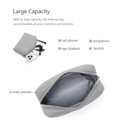 Makeup Bag for Purse Travel Cosmetic Bag (PU Shark Gray) - color: Shark Gray