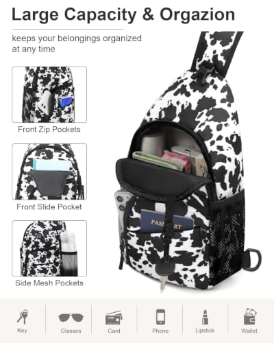 Pritent Crossbody Bags for Women Men Sling Bag Backpack Shoulder Bag - color: Cow Print, size: Medium
