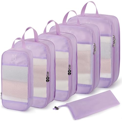 6/8 Set Space Saving Compression Packing Cubes Lightweight Packing Cube - color: Lavender, size: 6 Pcs(XL,L,M*2,S,laundry bag)