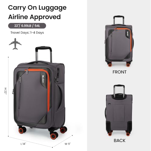 22 inch Carry on Luggage,Softside Suitcase Expandable 20% - color: Grey, size: Carry-On 22-Inch