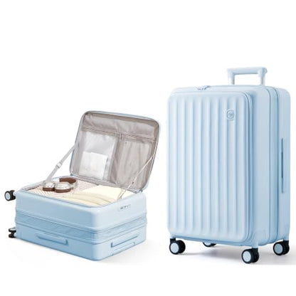 24 Inch Checked Luggage Expandable Top Opening Trunk Luggage with Spinner Wheels, Lightwight Hardside Travel Suitcase for Women Men, Glacier Blue - color: Glacier Blue, size: 24 inch Checked-Medium