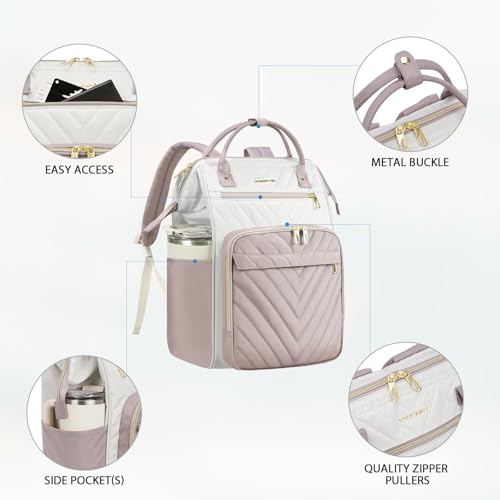 VANKEAN 17.3 Inch Laptop Backpack for Women Large Capacity - color: Beige/Dusty Pink, size: 17.3 Inch