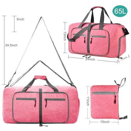 Dimayar 65L Foldable Duffle Bag, Travel & Weekender, Overnight, Gym - color: Pink, size: 65L