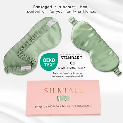 100% Mulberry Silk Eye Mask for Sleeping with Silk Wrapped Adjustable Strap,Sage Green - color: Sage Green