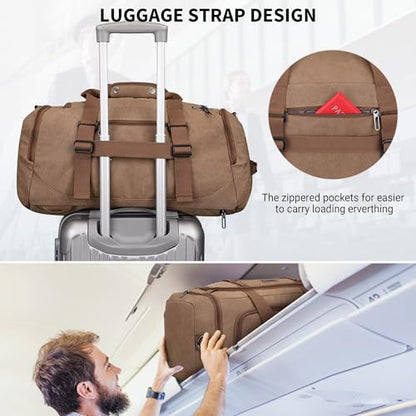 WITZMAN 캔버스 더플 백 남성용 3 in 1 컨버터블 백팩 40L 여행용, 브라운 색상, 빈티지 - color: 브라운 색상, size: 40L Standard
