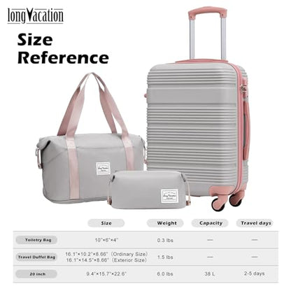 LONG VACATION Luggage Sets with Spinner Wheels, Carry on Suitcase 3 Piece - color: GREY-PINK, size: 3 piece set(DB)