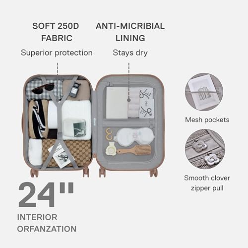 artrips Checked Luggage 24 Inch, Lightweight Hard Shell Suitcase with Spinner Wheels, Medium Travel Suitcase for 4–7 Day Trips, Brown - color: Brown, size: 24 Inch Medium Checked